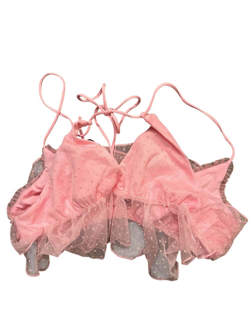 Kimchi Blue Pink Rosette Mesh Babydoll Crop Top - Picture 3 of 3